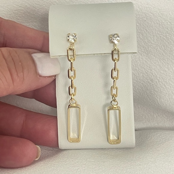 18k Gold Filled CZ Paperclip Long Earrings - Picture 1 of 7